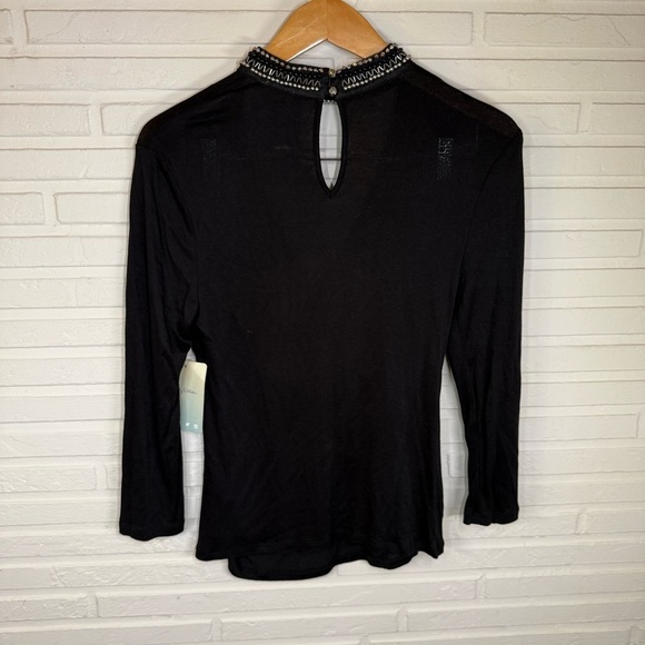Lily White Black Long Sleeved Jeweled Choker Neckline Top, Women’s Size Large - Picture 7 of 9